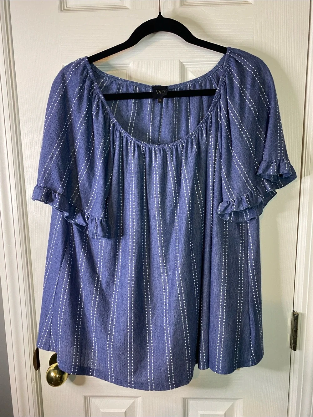 W5 Blue Vertical Stripe Ruffle Sleeve Blouse Size 1X - Picture 1 of 5